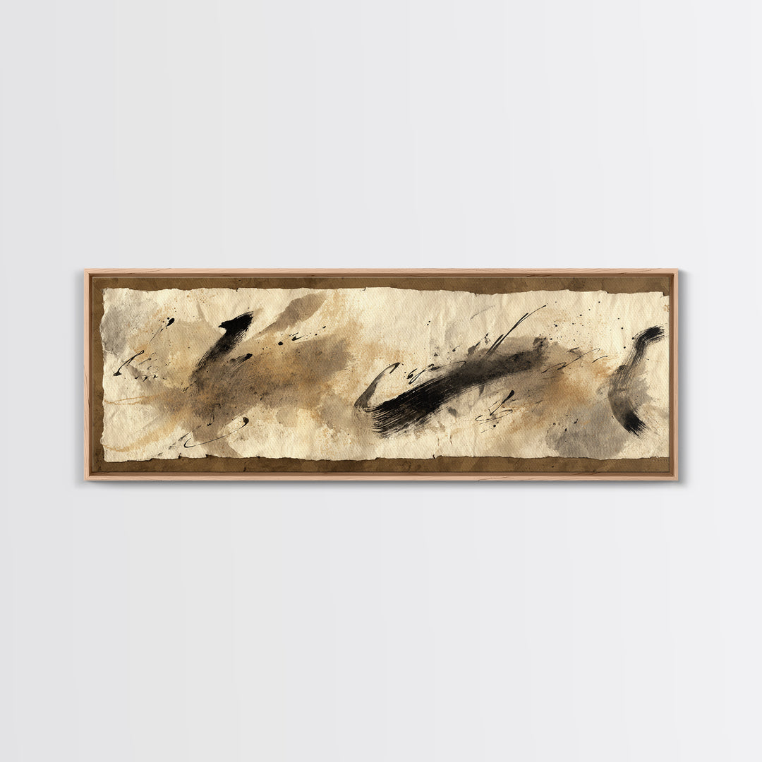 Abstract Prayer Flag of Brush Marks Framed Canvas Print, Calligraphy Art, Room Decor, Living Room Decor, Fine Art, Script, CAL-3x1-63