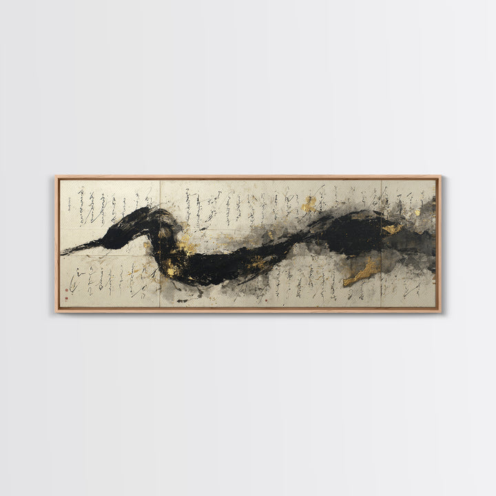 Large Sweeping Black Ink Gesture Like a Canvas Print, Calligraphy Art, Wall Art Printable, Living Room Decor, Fine Art, Script, CAL-3x1-65