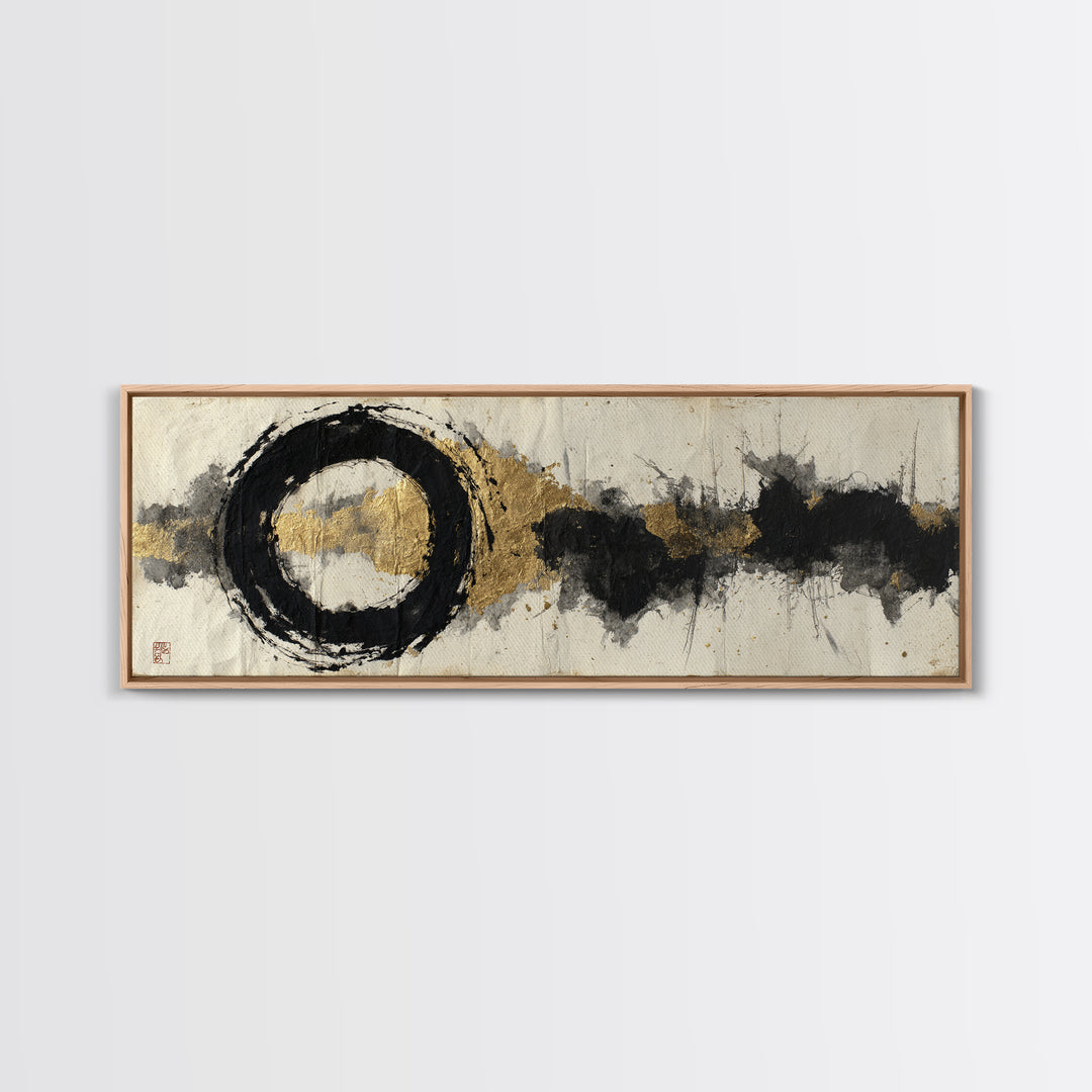 Japanese Brush Mark Circle Framed Canvas Print, Calligraphy Art, Contemporary Art, Living Room Decor, Fine Art, Script, CAL-3x1-68