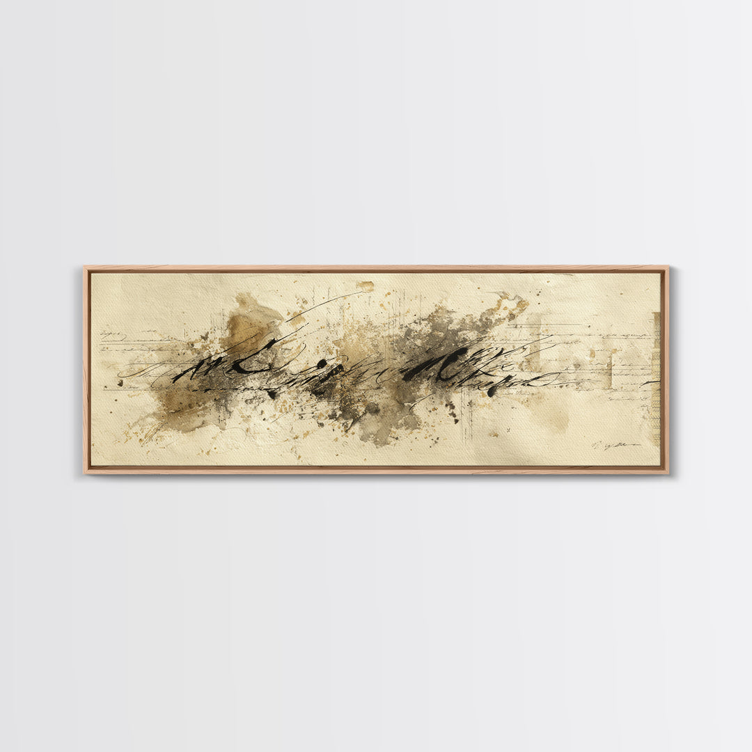 Romantic Handwritten Marks Without Readable Words Canvas Print, Calligraphy Art, Neutral Decor, Living Room Decor, Script, CAL-3x1-7