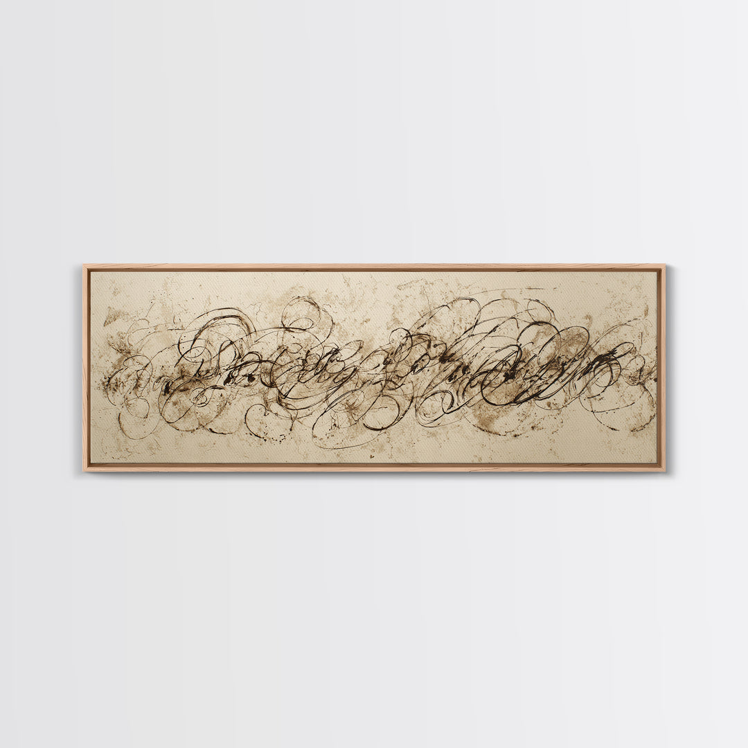 Baroque Scrollwork Made from Looping Pen Strokes Canvas Print, Calligraphy Art, Home Decor, Living Room Decor, Fine Art, Script, CAL-3x1-76