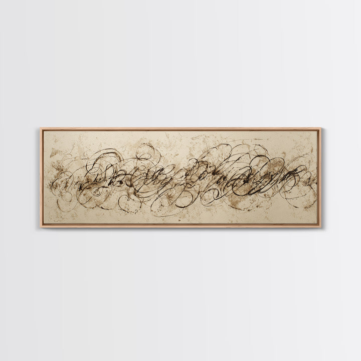 Baroque Scrollwork Made from Looping Pen Strokes Canvas Print, Calligraphy Art, Home Decor, Living Room Decor, Fine Art, Script, CAL-3x1-76