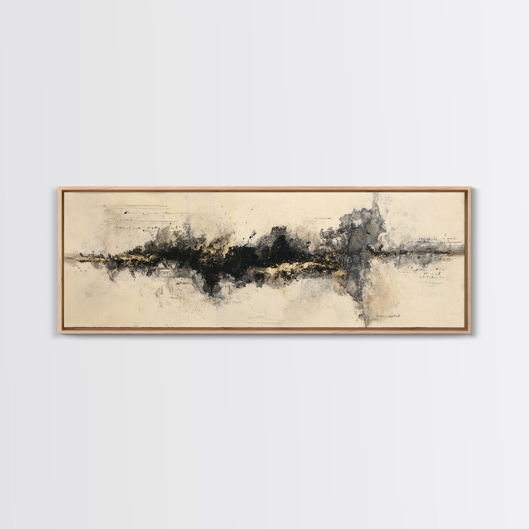 Monochrome Brush Alphabet Fragments as Abstract Texture Canvas Print, Calligraphy Art, Watercolor Art, Living Room Decor, CAL-3x1-77