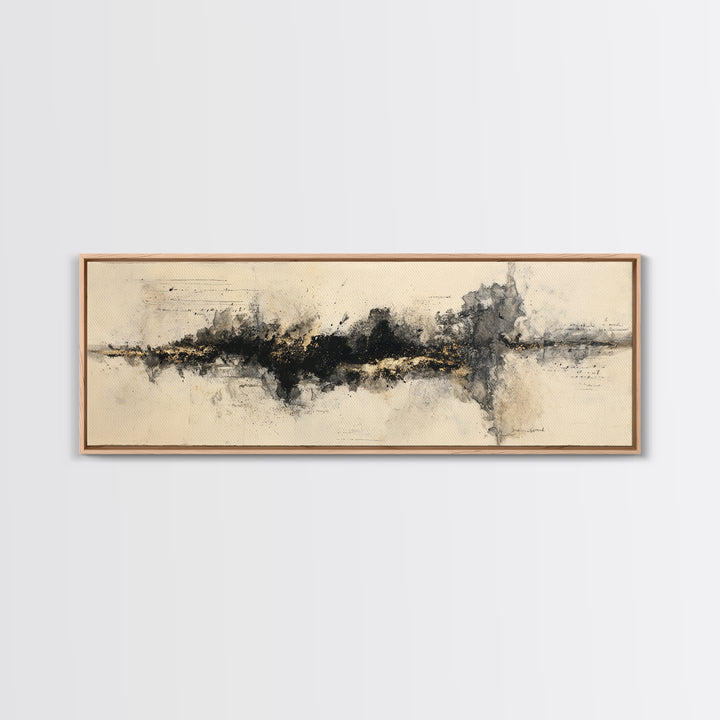 Monochrome Brush Alphabet Fragments as Abstract Texture Canvas Print, Calligraphy Art, Watercolor Art, Living Room Decor, CAL-3x1-77
