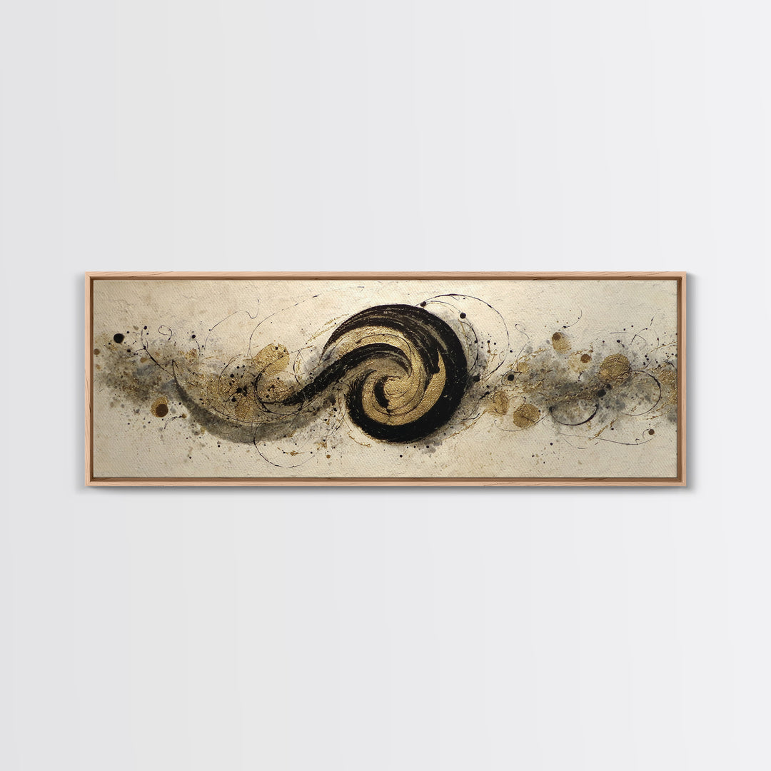 Gold Leaf Calligraphic Spiral on Plaster Surface Canvas Print, Calligraphy Art, Art, Living Room Decor, Oil Painting, Script, CAL-3x1-78