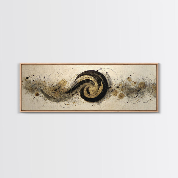 Gold Leaf Calligraphic Spiral on Plaster Surface Canvas Print, Calligraphy Art, Art, Living Room Decor, Oil Painting, Script, CAL-3x1-78
