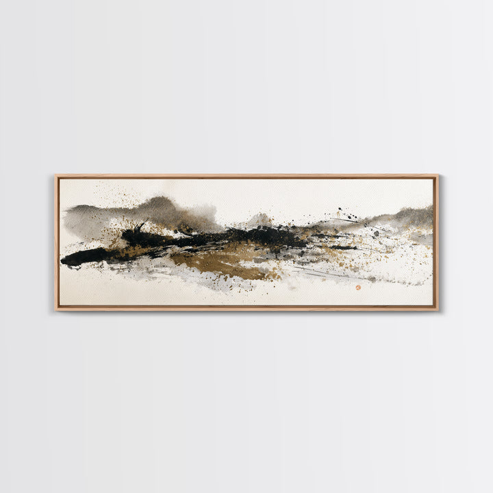 Ink Splatter and Long Brushstroke Composition Canvas Print, Calligraphy Art, Wall Art Printable, Living Room Decor, Script, CAL-3x1-8
