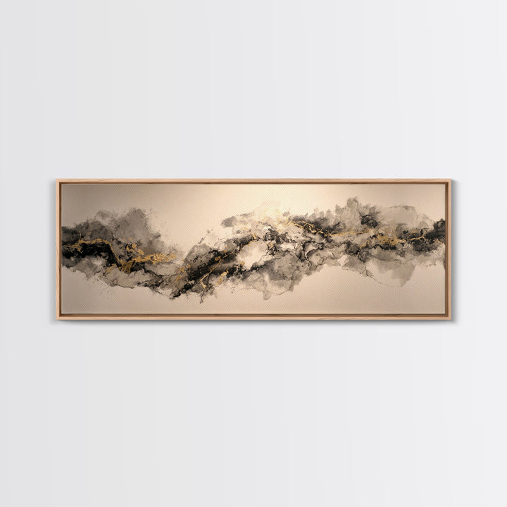 Ink Splatter and Long Brushstroke Composition Canvas Print, Calligraphy Art, Art, Living Room Decor, Fine Art, Script, CAL-3x1-80