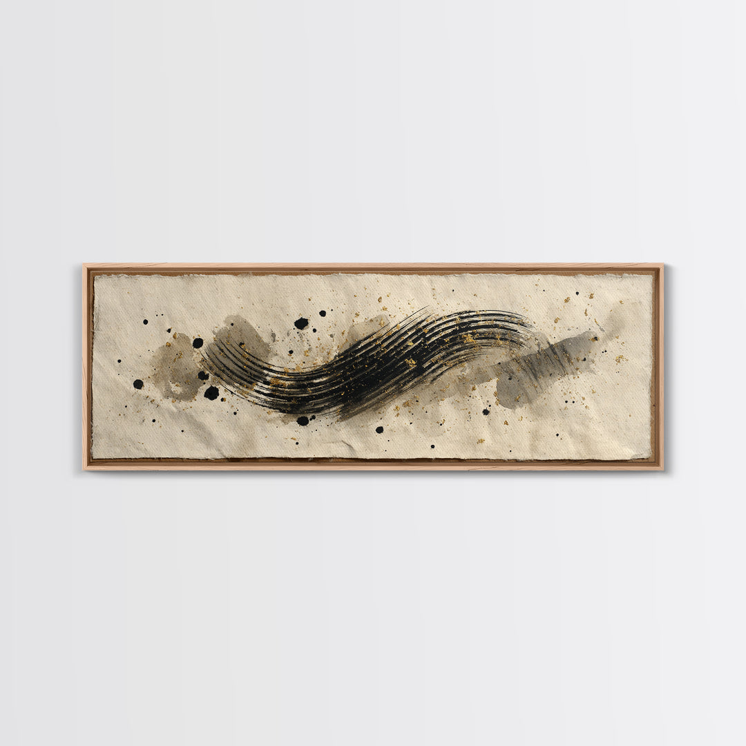 Abstract Prayer Flag of Brush Marks Framed Canvas Print, Calligraphy Art, Print, Living Room Decor, Fine Art, Script, CAL-3x1-87