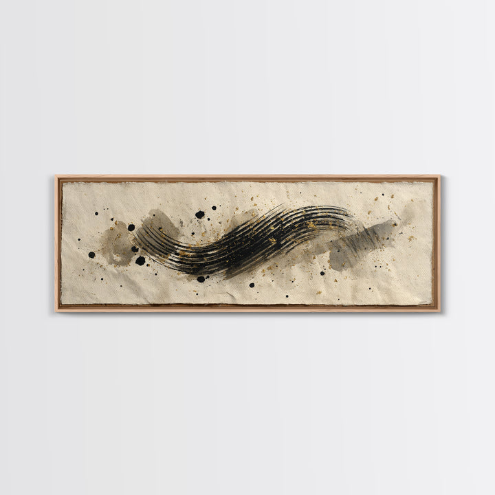 Abstract Prayer Flag of Brush Marks Framed Canvas Print, Calligraphy Art, Print, Living Room Decor, Fine Art, Script, CAL-3x1-87