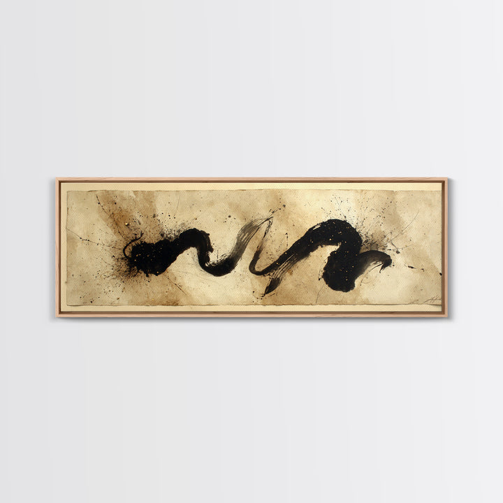 Large Sweeping Black Ink Gesture Like a Framed Canvas Print, Calligraphy Art, Quote Wall Art, Living Room Decor, Script, CAL-3x1-89