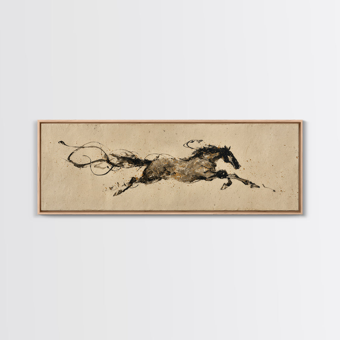 Calligraphic Horse Silhouette Made from One Line Framed Canvas Print, Calligraphy Art, Wallart, Living Room Decor, Script, CAL-3x1-9