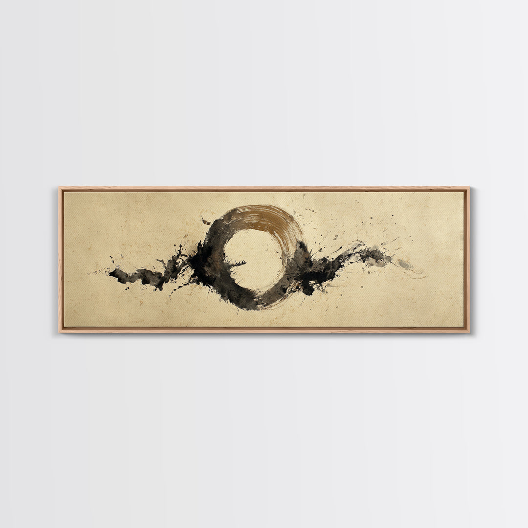 Japanese Brush Mark Circle Canvas Print, Calligraphy Art, Digital Prints, Living Room Decor, Script, Living Room Wall Art, CAL-3x1-92
