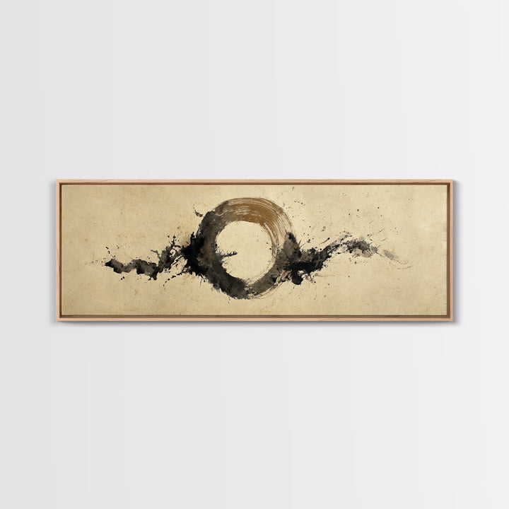 Japanese Brush Mark Circle Canvas Print, Calligraphy Art, Digital Prints, Living Room Decor, Script, Living Room Wall Art, CAL-3x1-92