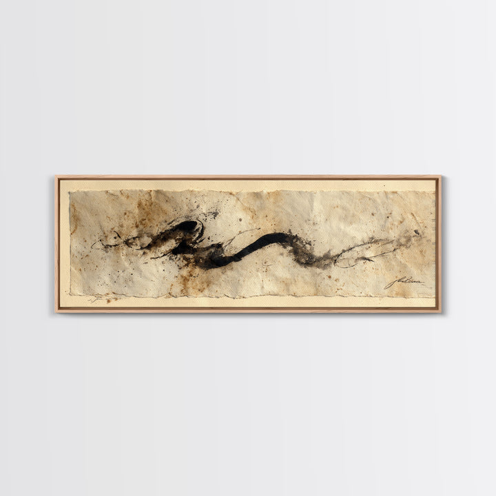 Minimal Black Calligraphy Rhythm Canvas Print, Calligraphy Art, Textured Painting, Living Room Decor, Fine Art, Script, CAL-3x1-95