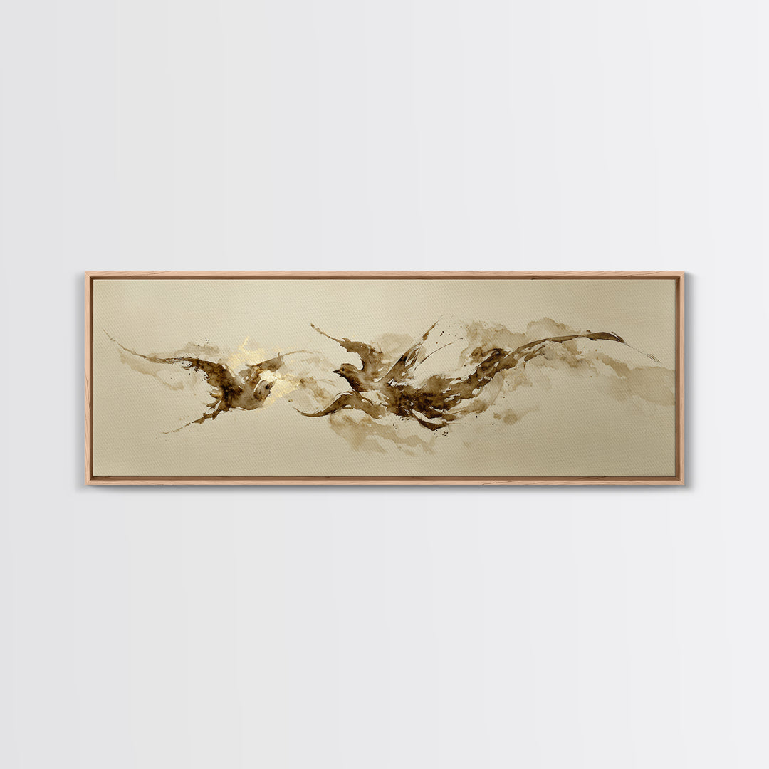 Calligraphic Bird Shape Formed from Flowing Lines Canvas Print, Calligraphy Art, Neutral Decor, Living Room Decor, Script, CAL-3x1-96