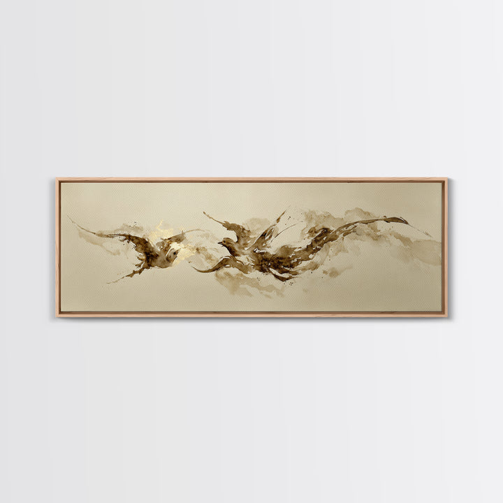 Calligraphic Bird Shape Formed from Flowing Lines Canvas Print, Calligraphy Art, Neutral Decor, Living Room Decor, Script, CAL-3x1-96