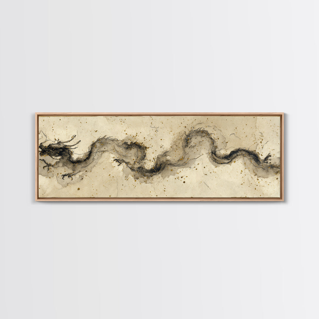 Ink Wash Dragon Curve Canvas Print, Calligraphy Art, Gallery Decor, Living Room Decor, Fine Art, Script, Contemporary Art, CAL-3x1-97