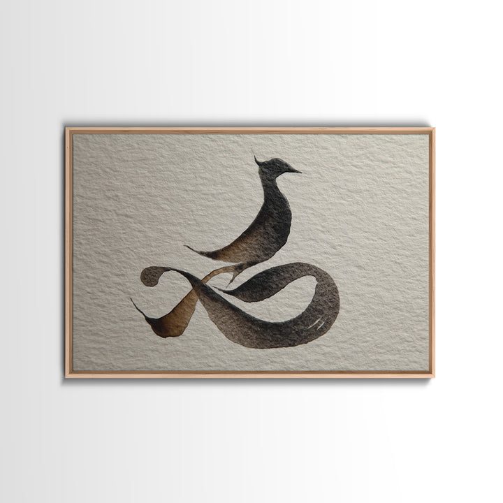 Calligraphic Bird Shape Formed from Flowing Lines Canvas Print, Calligraphy Art, Calligraphy, Living Room Decor, Script, CAL-3x2-12