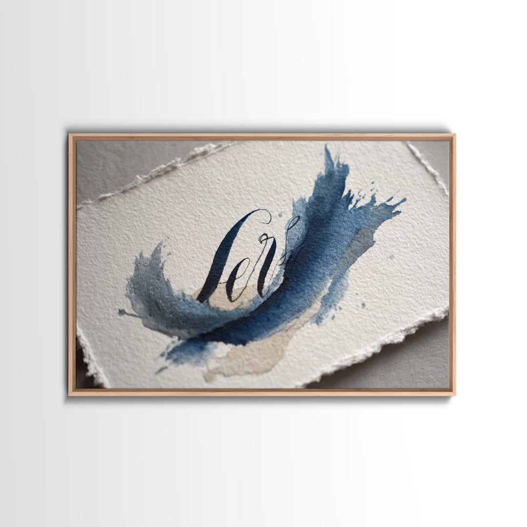 Modern Calligraphy Wave Framed Canvas Print, Calligraphy Art, Print, Living Room Decor, Fine Art, Script, Custom Art, CAL-3x2-14