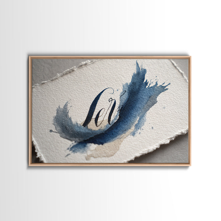 Modern Calligraphy Wave Framed Canvas Print, Calligraphy Art, Print, Living Room Decor, Fine Art, Script, Custom Art, CAL-3x2-14