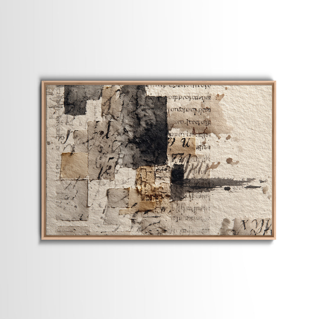 Monochrome Brush Alphabet Fragments as Abstract Texture Canvas Print, Calligraphy Art, Japanese Art, Living Room Decor, Script, CAL-3x2-17