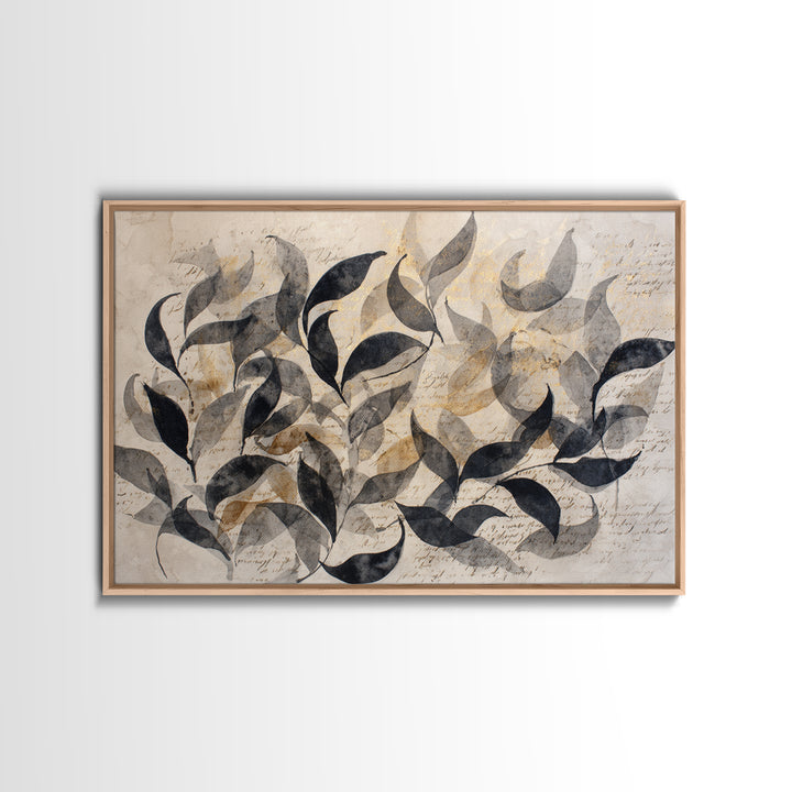 Botanical Calligraphy Pattern Framed Canvas Print, Calligraphy Art, Painting, Living Room Decor, Watercolor Art, Script, CAL-3x2-2