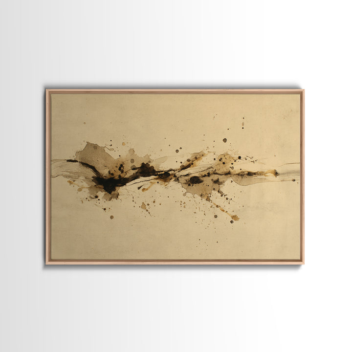 Ink Splatter and Long Brushstroke Composition Framed Canvas Print, Calligraphy Art, Unique Wall Art, Living Room Decor, Script, CAL-3x2-20
