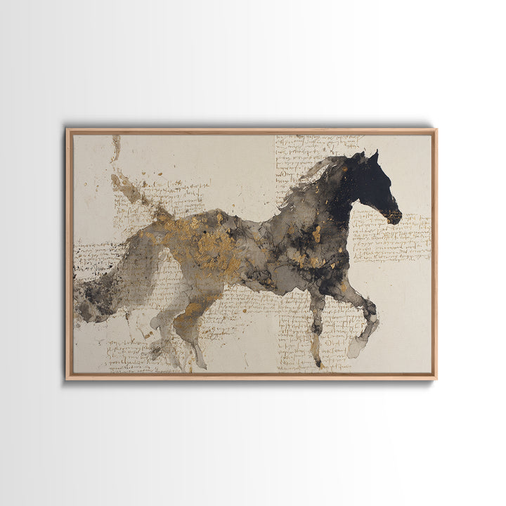 Calligraphic Horse Silhouette Made from One Line Canvas Print, Calligraphy Art, Living Room Wall Art, Living Room Decor, Script, CAL-3x2-21