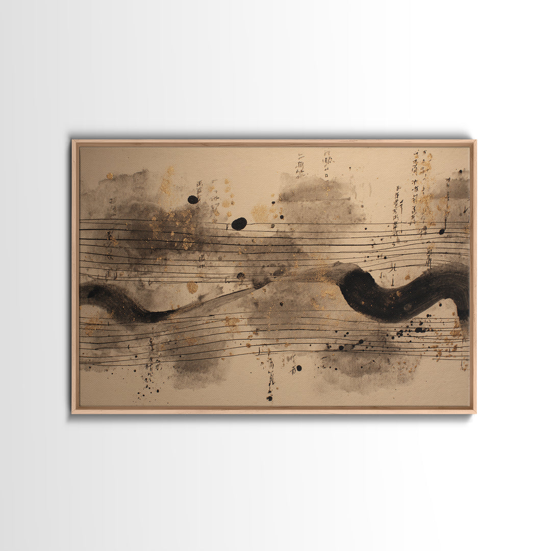 Expressive Musical Rhythm Painted as Ink Strokes Canvas Print, Calligraphy Art, Digital Print, Living Room Decor, Script, CAL-3x2-28