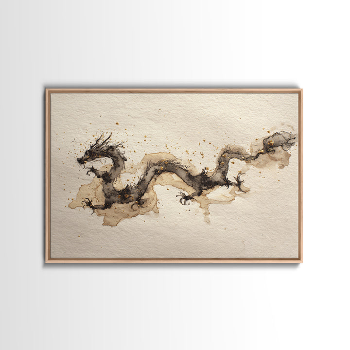 Ink Wash Dragon Curve Canvas Print, Calligraphy Art, Modern Art, Living Room Decor, Fine Art, Script, Fine Art Print, CAL-3x2-37