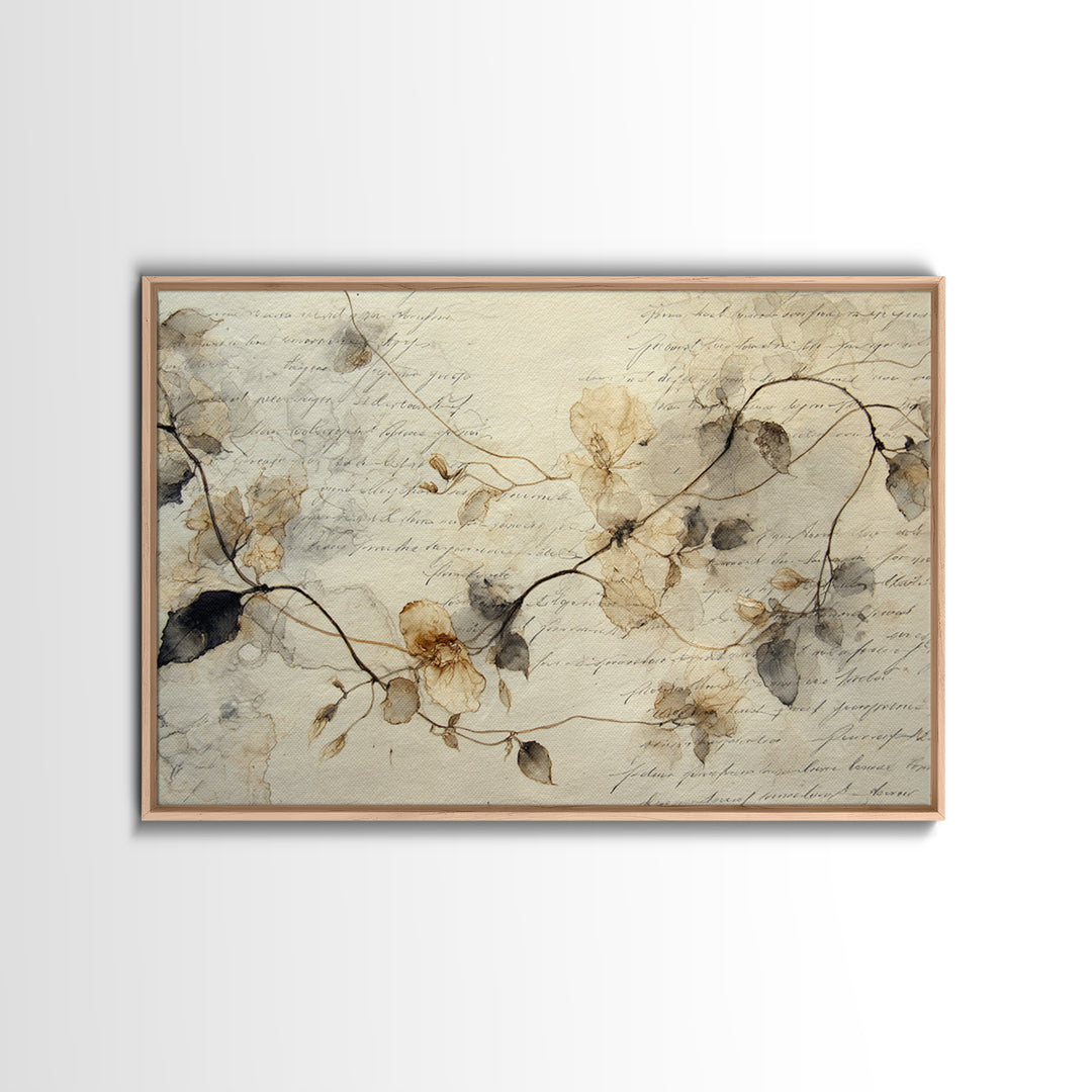 Floral Vine Created from Graceful Script Like Canvas Print, Calligraphy Art, Neutral Decor, Living Room Decor, Script, CAL-3x2-39