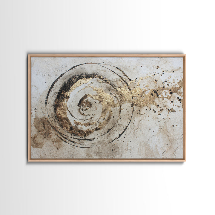 Gold Leaf Calligraphic Spiral on Plaster Surface Canvas Print, Calligraphy Art, Wall Art Print, Living Room Decor, Script, CAL-3x2-42
