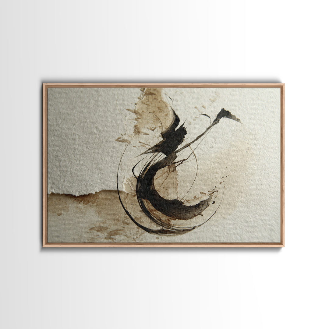 Large Sweeping Black Ink Gesture Like a Framed Canvas Print, Calligraphy Art, Custom Art, Living Room Decor, Fine Art, Script, CAL-3x2-5