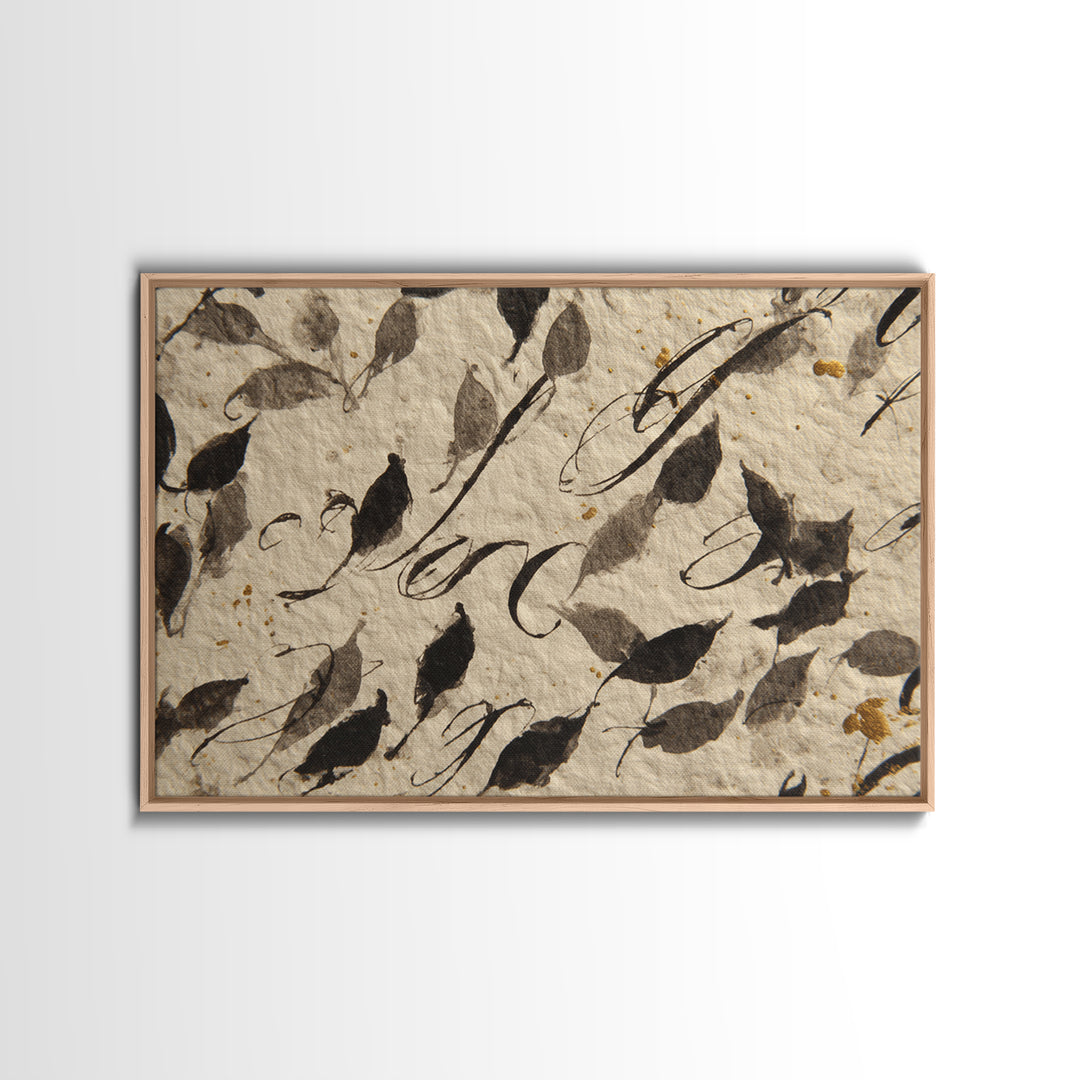 Botanical Calligraphy Pattern Framed Canvas Print, Calligraphy Art, Modern Wall Art, Living Room Decor, Fine Art, Script, CAL-3x2-50