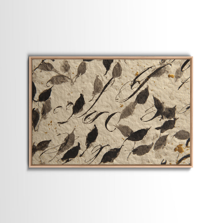 Botanical Calligraphy Pattern Framed Canvas Print, Calligraphy Art, Modern Wall Art, Living Room Decor, Fine Art, Script, CAL-3x2-50