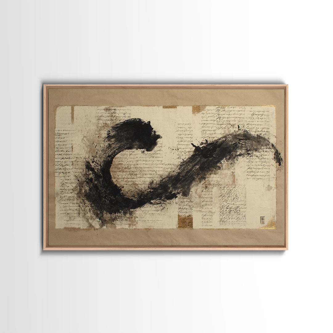 Large Sweeping Black Ink Gesture Like a Canvas Print, Calligraphy Art, Digital Download Art, Living Room Decor, Script, CAL-3x2-53