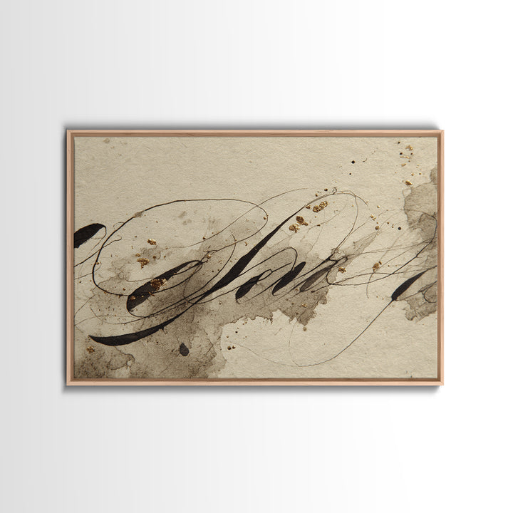 Romantic Handwritten Marks Without Readable Words Canvas Print, Calligraphy Art, Textured Painting, Living Room Decor, Script, CAL-3x2-67