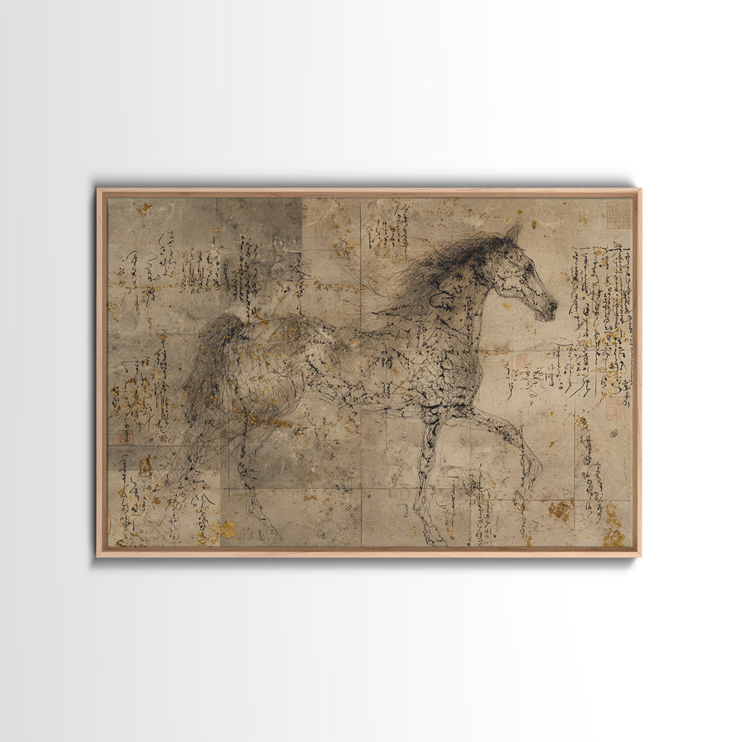 Calligraphic Horse Silhouette Made from One Line Canvas Print, Calligraphy Art, Wall Art Printable, Living Room Decor, Script, CAL-3x2-69