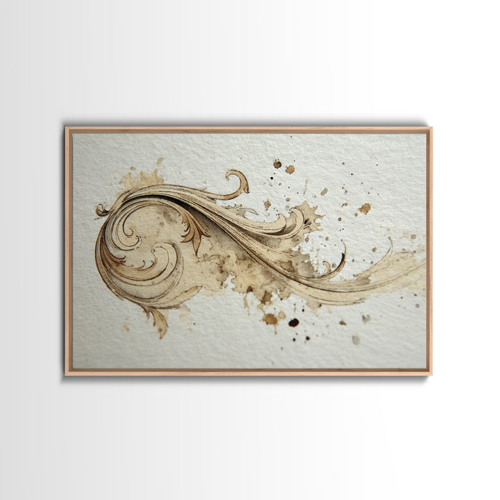 Ornamental Frame of Flourished Pen Curves Framed Canvas Print, Calligraphy Art, Unique Wall Art, Living Room Decor, Script, CAL-3x2-70