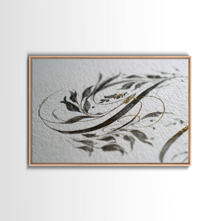 Botanical Calligraphy Pattern Framed Canvas Print, Calligraphy Art, Modern Wall Art, Living Room Decor, Fine Art, Script, CAL-3x2-74