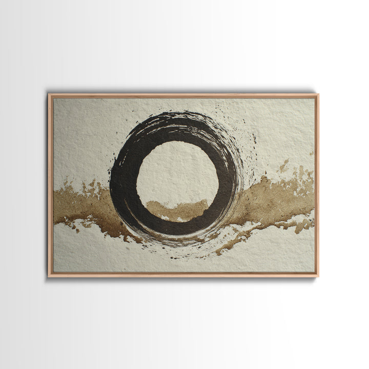 Japanese Brush Mark Circle Framed Canvas Print, Calligraphy Art, Printable Art, Living Room Decor, Script, Scripture Art, CAL-3x2-8