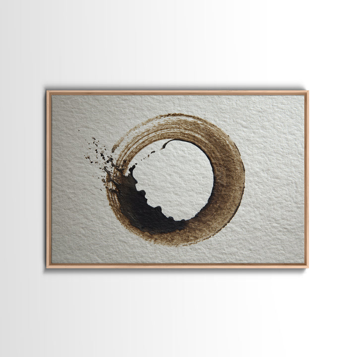 Japanese Brush Mark Circle Framed Canvas Print, Calligraphy Art, Statement Artwork, Living Room Decor, Fine Art, Script, CAL-3x2-80