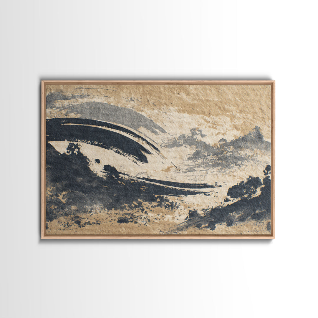 Layered Copper Ink Strokes on Dark Navy Framed Canvas Print, Calligraphy Art, Wall Art Printable, Living Room Decor, Script, CAL-3x2-82