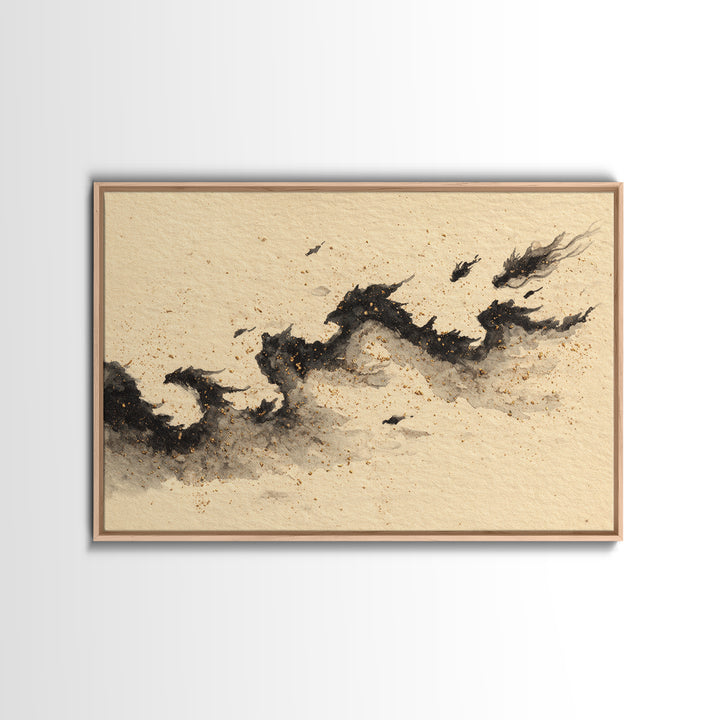 Ink Wash Dragon Curve Framed Canvas Print, Calligraphy Art, Gallery Wall Set, Living Room Decor, Fine Art, Script, CAL-3x2-85
