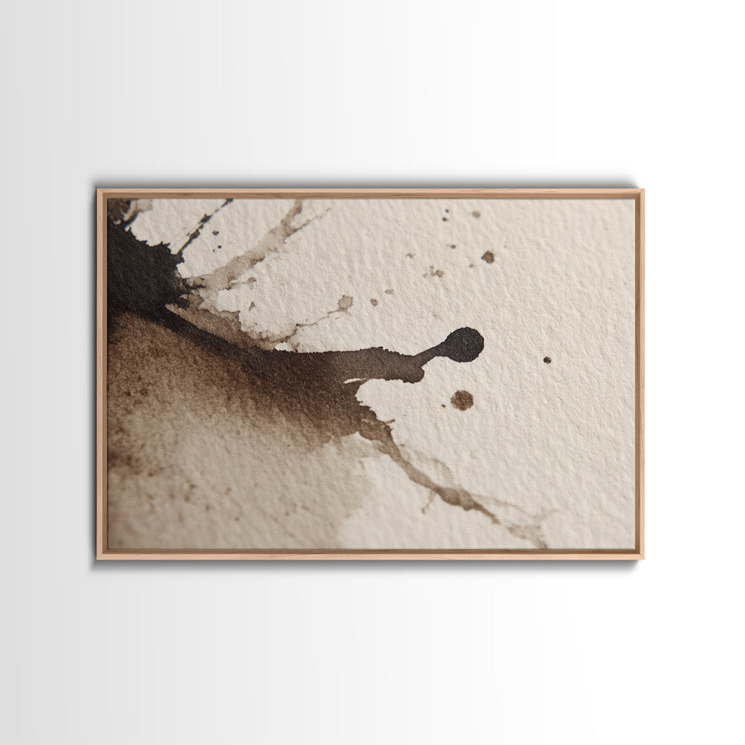 Ink Splatter and Long Brushstroke Composition Framed Canvas Print, Calligraphy Art, Luxury Decor, Living Room Decor, Script, CAL-3x2-92