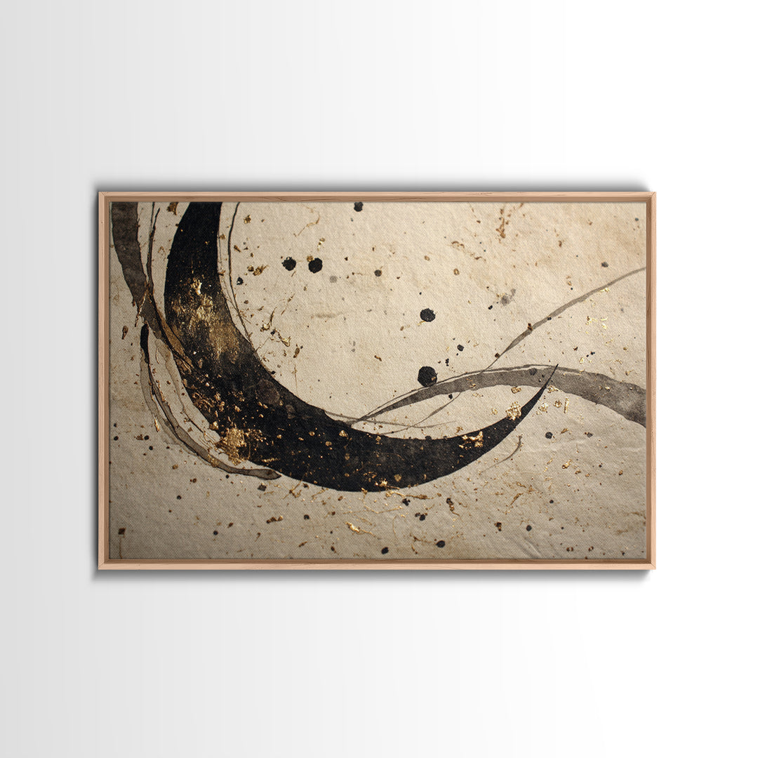 Crescent Moon Made from Elegant Ink Swashes Canvas Print, Calligraphy Art, Spiritual Wall Art, Living Room Decor, Script, CAL-3x2-97