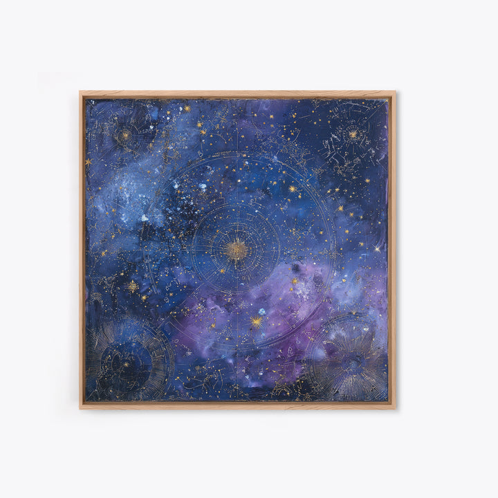 Blue Star Map Canvas Print, Celestial Art, Boho Wall Decor, Living Room Decor, Oil Painting, Celestial, Boho Art, Space Art, CEL-1x1-22