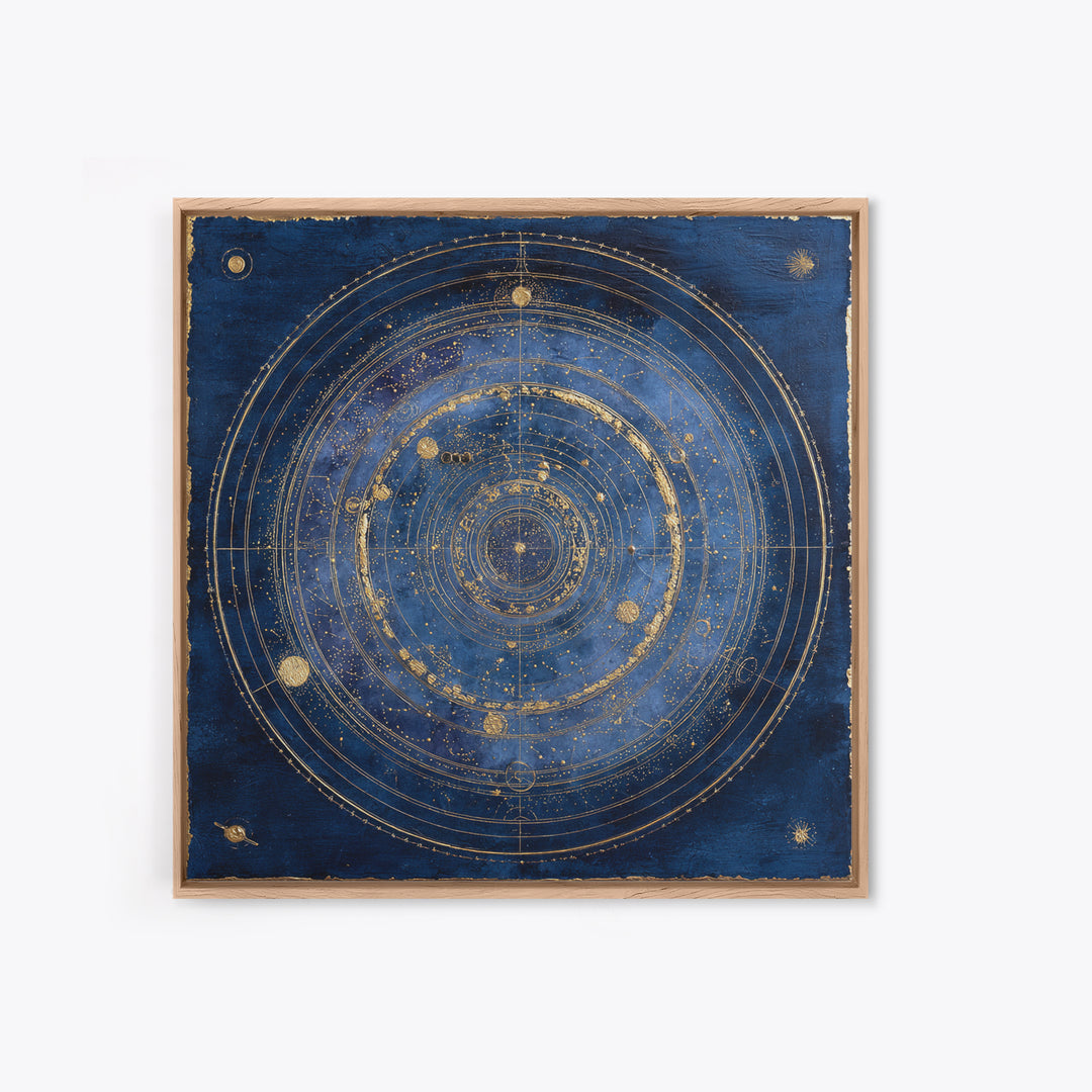 Gold Constellation Map on Deep Navy Texture Framed Canvas Print, Celestial Art, Celestial, Living Room Decor, Celestial, CEL-1x1-56