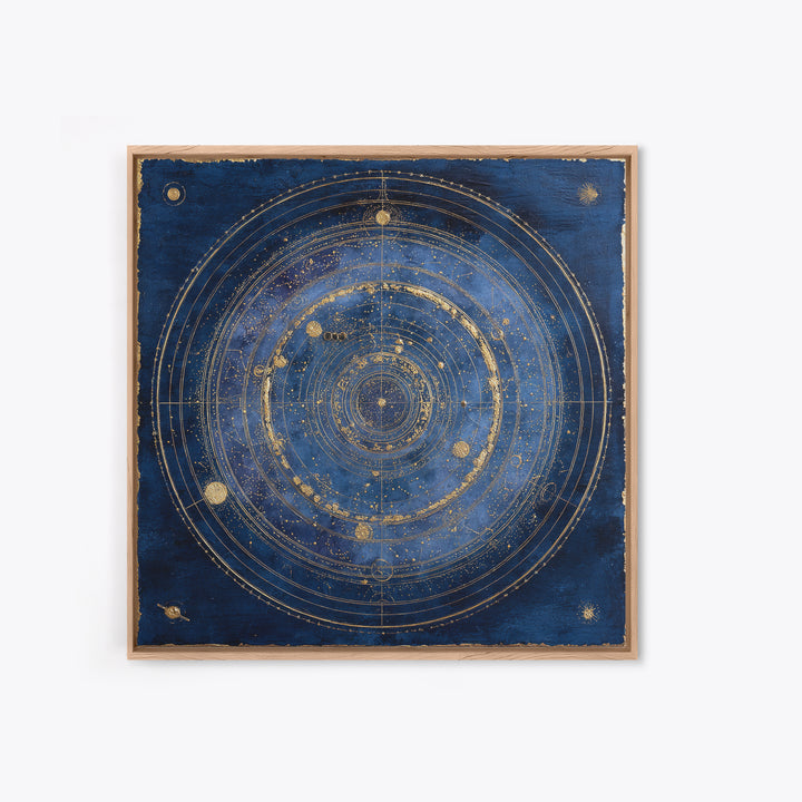 Gold Constellation Map on Deep Navy Texture Framed Canvas Print, Celestial Art, Celestial, Living Room Decor, Celestial, CEL-1x1-56